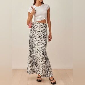Reformation Cream Maxi Skirt with Black Spot Print Size 6